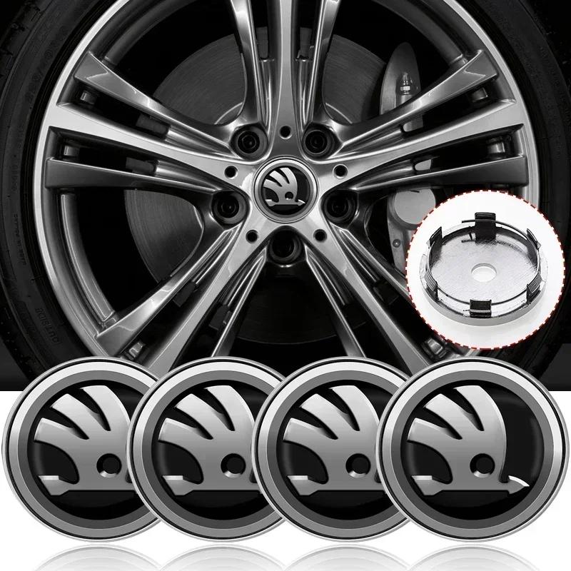 mhwql6 4pcs 56mm+60mm Car Wheel Center Hub Cap Rim Cover Emblem Stickers For Skoda Octavia Fabia Kamiq Kapoq Kodiaq Rapid SCALA Superb
