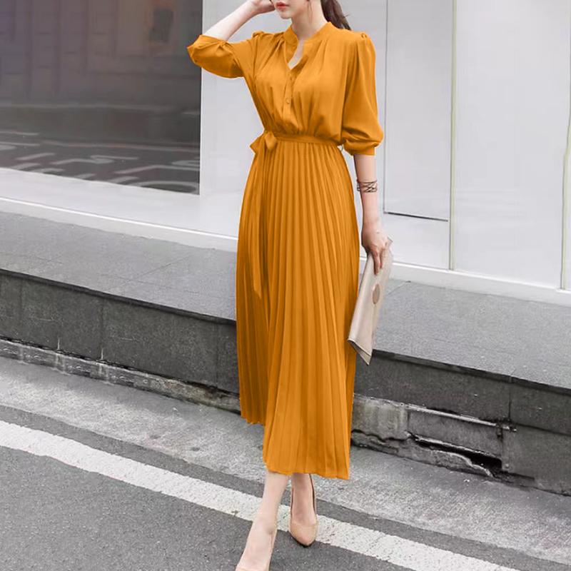 ZANZEA Kobiety Casualowa Sukienka z Okrągłym Dekoltem w Jednolitym Kolorze z Długim Rękawem i Luźnym Krojem