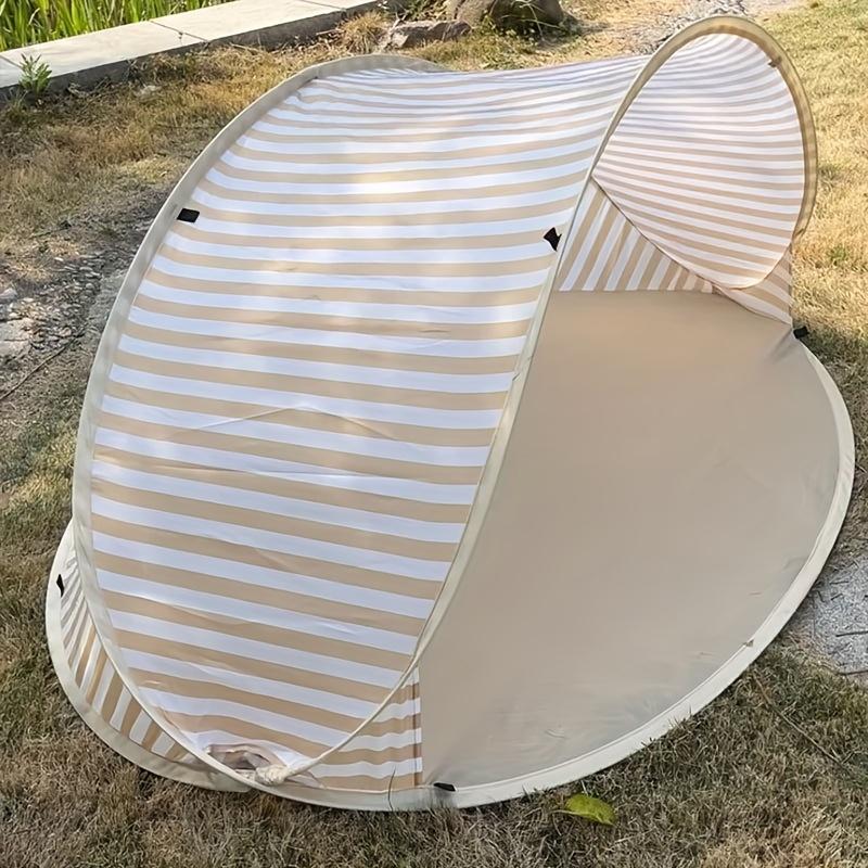 Quickly Set Up Beach Tent Sunshade for 2 People - Portable No Assembly of Striped Beige and White Sunshade