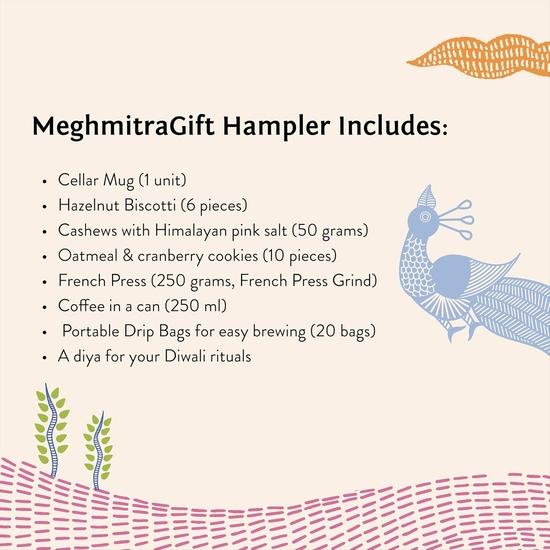 Blue Tokai Coffee Roasters Meghmitra Gift Hamper | Cellar Mug, Coookies, Drip Bags | Diwali Gift Hamper With Festive Diya | Corporate Gift |