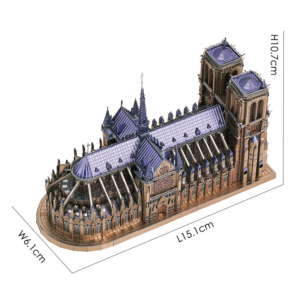 Piececool 3D Puzzle Notre Dame Cathedral Famous Paris Architecture Building 3D 3D Puzzle Metallic Nano Puzzle Metal Assembly Required No Glue Required