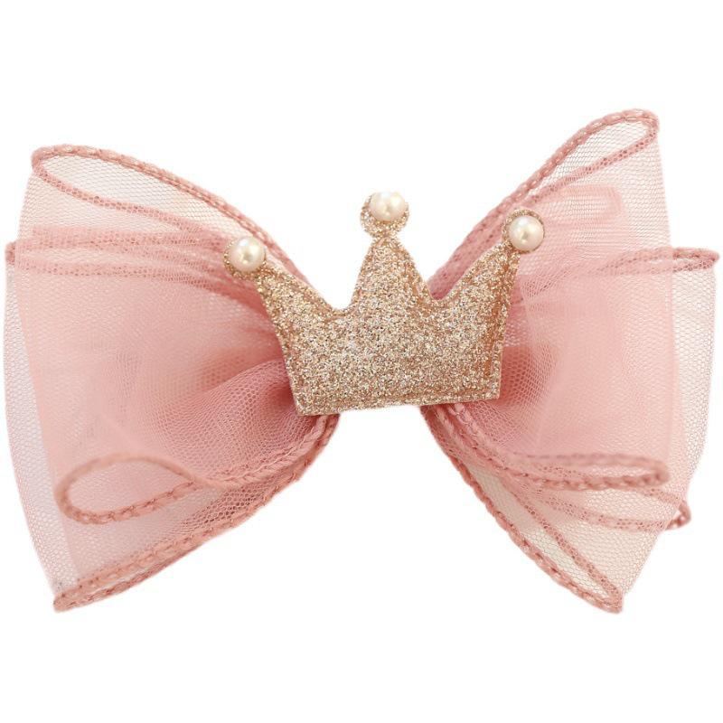 3D Bow Mesh Hair Clip & Crown Headband for Girls