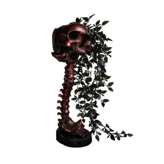 Vintage Metal Style Cemetery Art Gothic Skull Planter for Succulents Pothos, Creative Skeleton Flower Pot with Unique Gift Birthday Spine