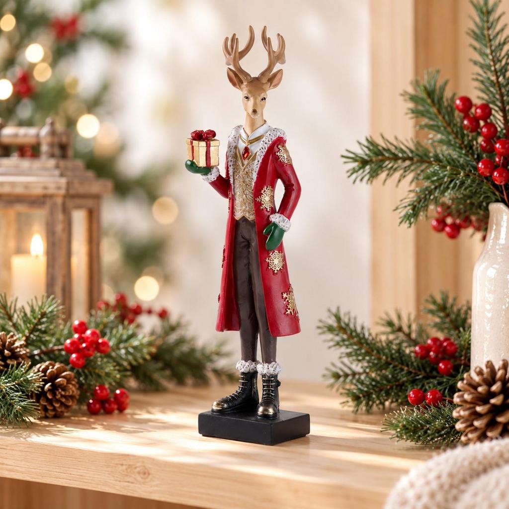 Decorative Figurine Carved Resin Deer with Branching Antlers Ornamental