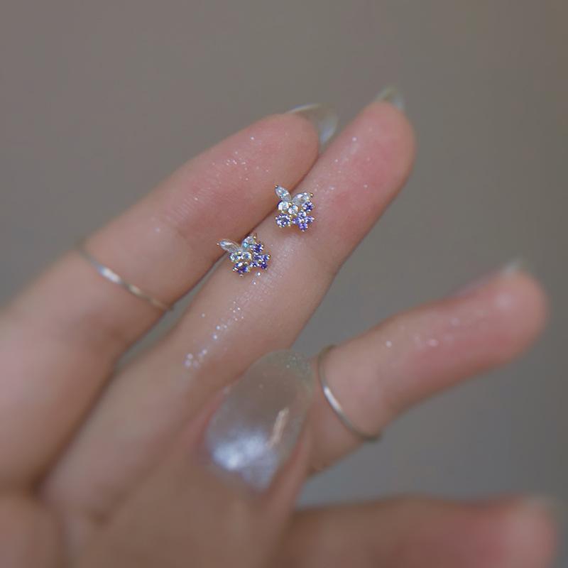 2024 Trendy Simple Purple Zircon Butterfly Earrings - Korean Internet Celebrity Style