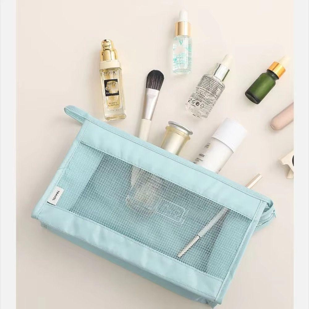 Portable Mesh Makeup Organizer Foldable Toiletry Bag Large Capacity Shower Storage Pouch Beauty