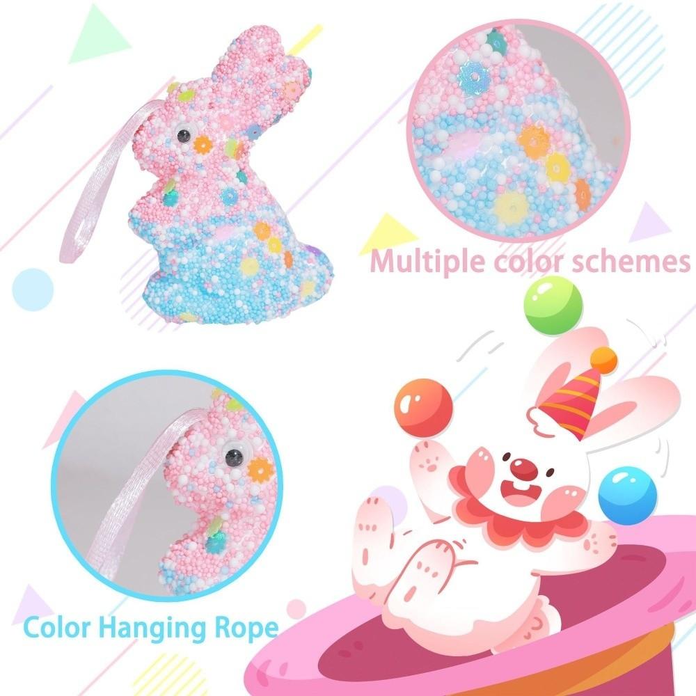 6Pcs Colorful Foam Easter Rabbit Animal Mold Easter Bunny Decor Sequin Bunny Ornament  Kids Gift