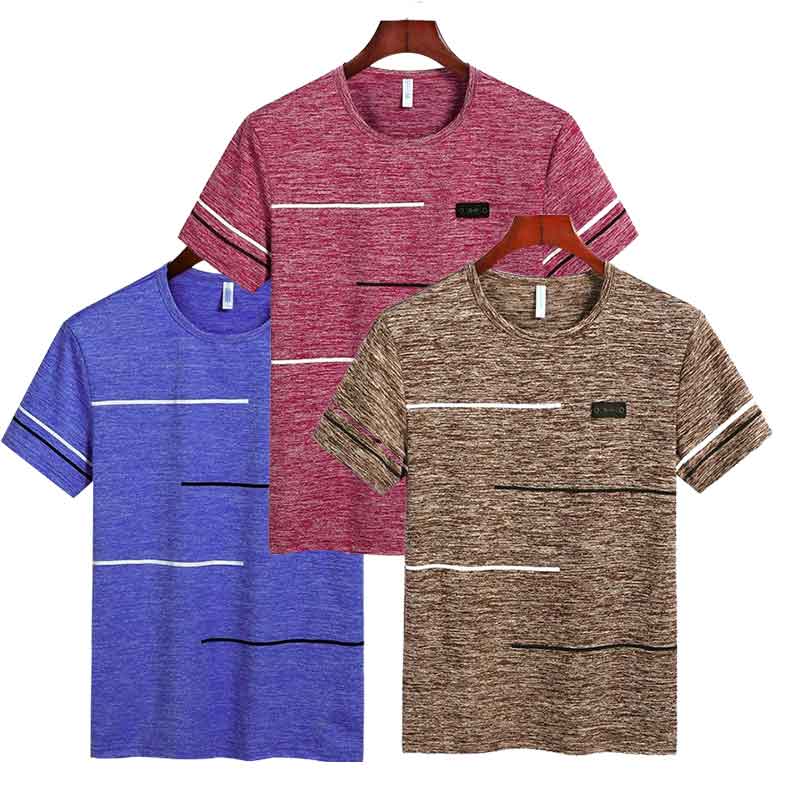 Dm Sommer T-Shirts Herren Kleidung Polyester Übergröße T-Shirts Atmungsaktiv Kurzarm Streifen Top T-Shirts 3 T-Shirts