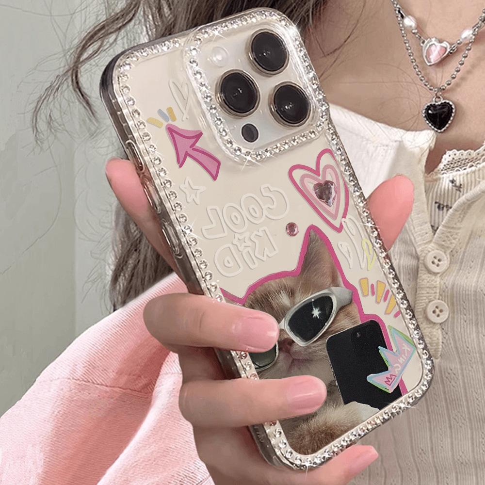 Armbandkette Handyhülle Für iPhone 17 16 15 13 14 für 17Air 17 12 14 16 Pro 17 14 16 Pro Max Funkelnder Diamant Niedliches Muster Hartschale Mit Trageband