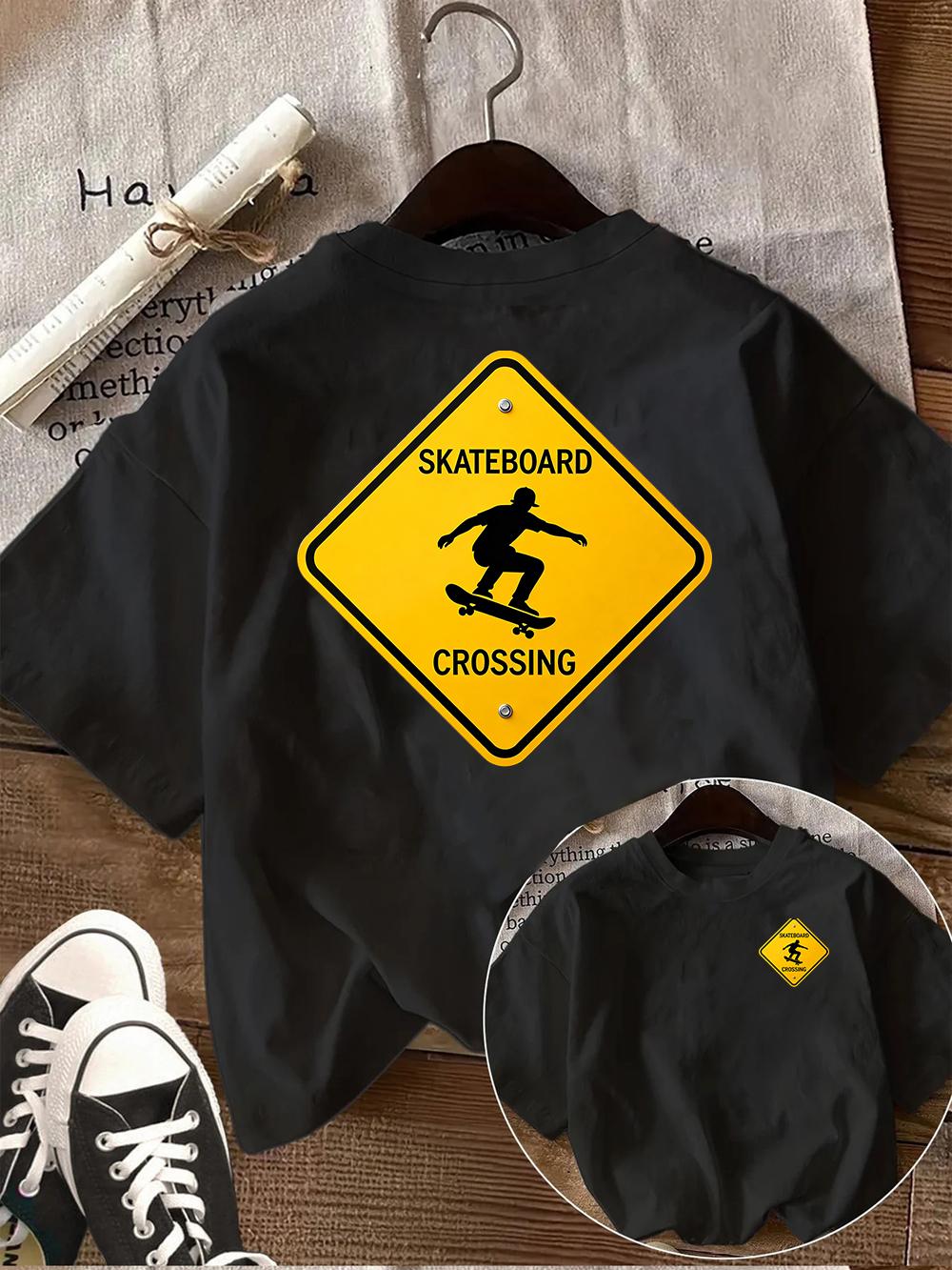 

Skateboard Crossing Graphic T Shirt Women Casual Short Sleeve O Neck Loose Tee Streetwear Skateboarding Sign Print Summer Top S