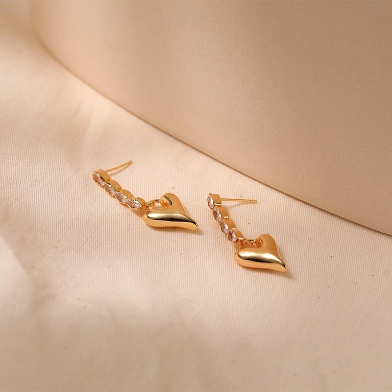 K Gold Plated S925 Silver Needle Luxury Heart Earrings For Women