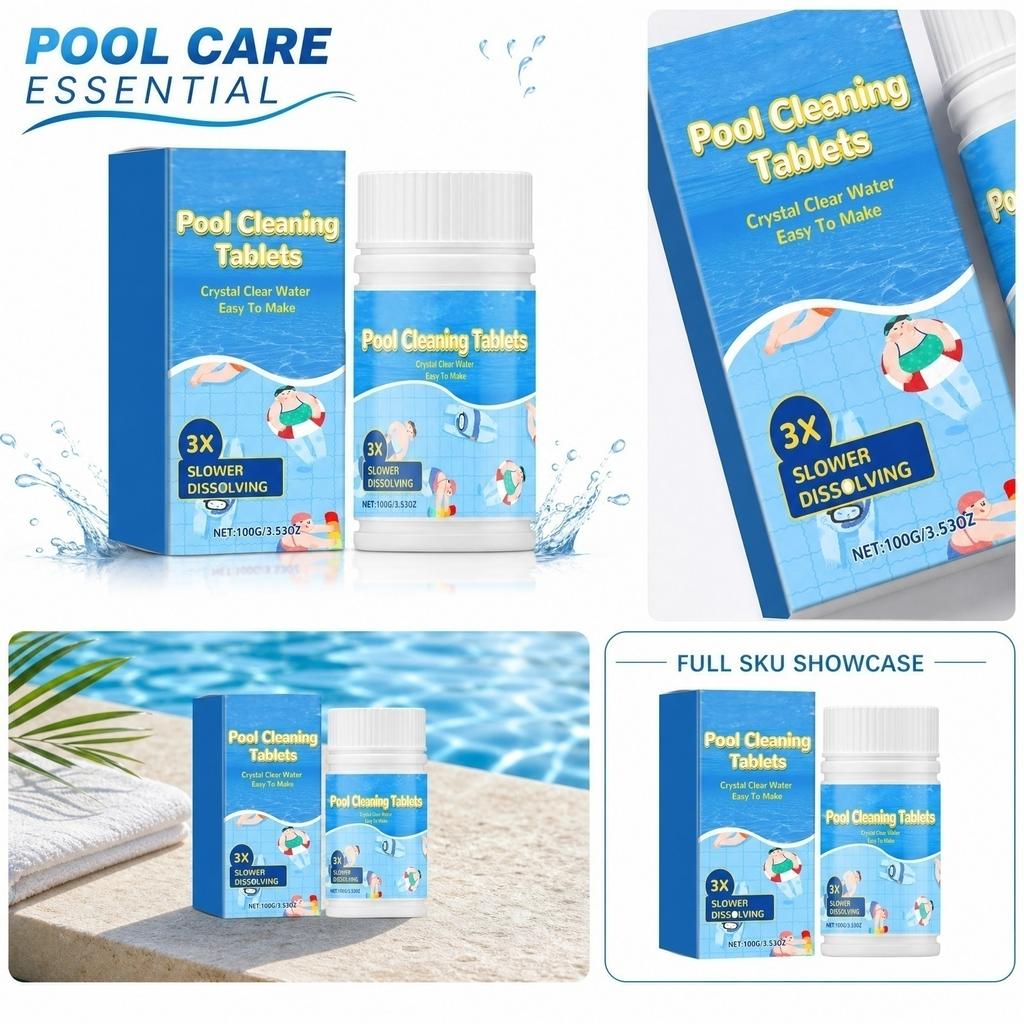 Pool Cleaning Tablets Slow Dissolving Chlorine Tablets for Crystal Clear Water Easy To Use for Swimming Pools and Spas