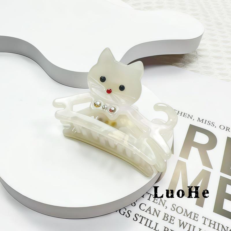 Korean Style Cute Cartoon Animal Acetate Rhinestone Cat Claw Hair Clip