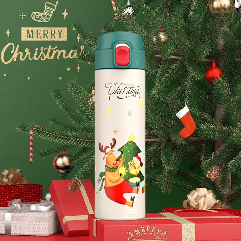 450ml Christmas Thermos Cup For Kids Stainless Steel Elk Design Vacuum Flask Thermal Mug Holiday Gift 450ML