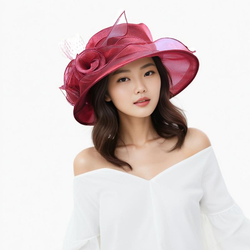 Hat Women's Summer Big Edge Mesh Hat Vintage Eugen Yarn Flower Sun Hat Outdoor Sun Hat Beach Sun Hat