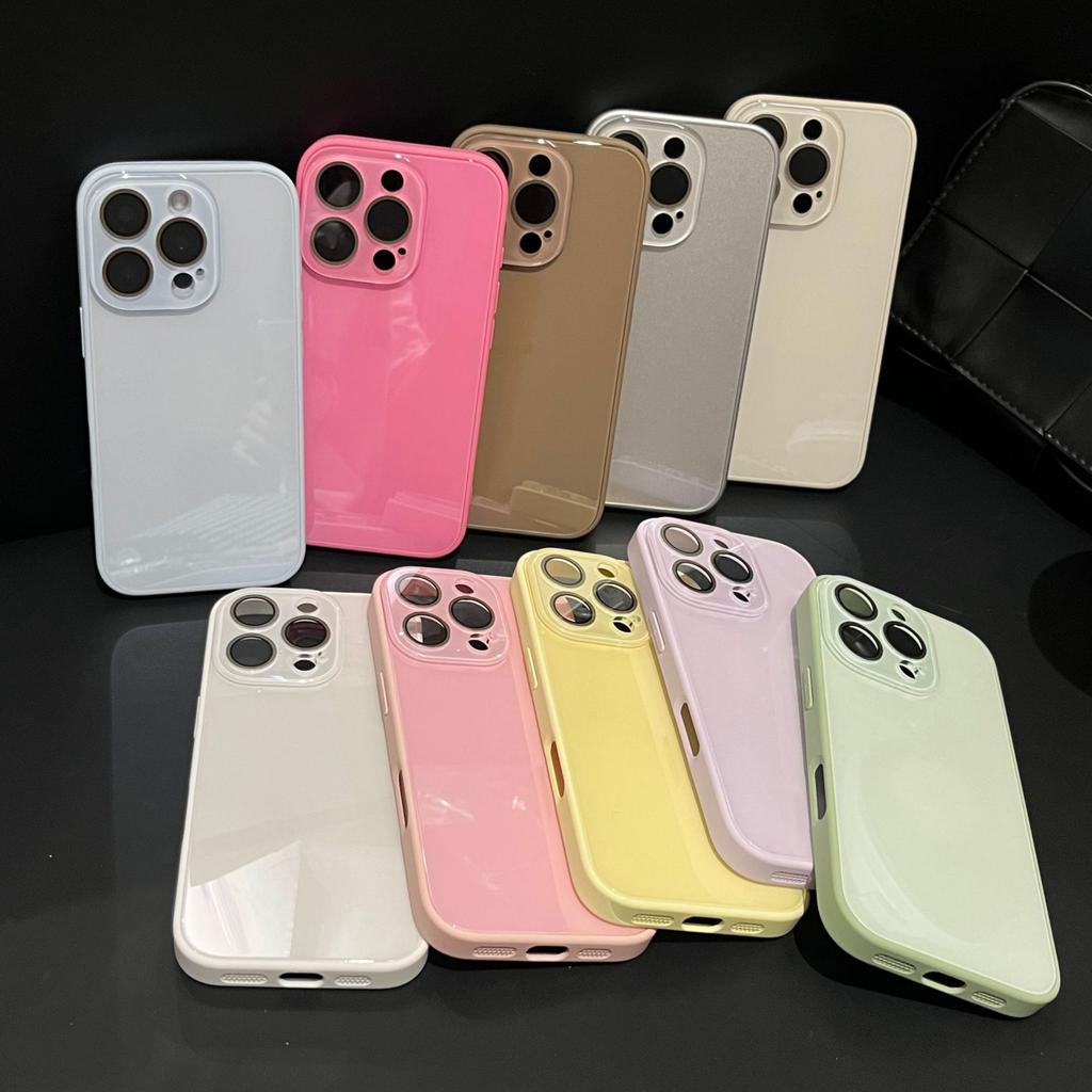 Korean Style High-End Simple Solid Color Glass Case Compatible with iPhone 16 Pro Max Apple 17 Phone Case 14/15