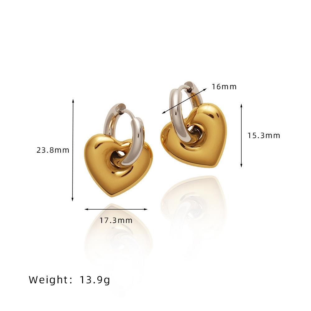 

French Niche Contrasting Color Metal Love Fat Peach Heart Ear Buckle Earrings Korean Silver Color Retention