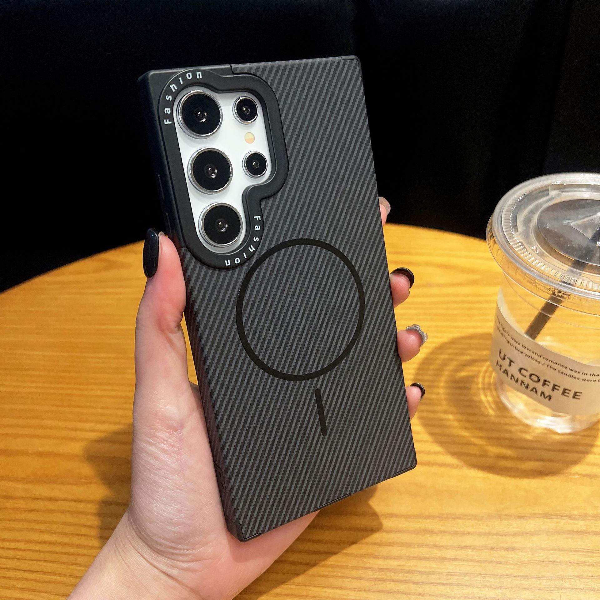 

Подходит для Samsung S25 Ultra Кевлар Карбон Долото Размер Чехол для мобильного телефона S24plus Тонкое кольцо Магнитная присоска Предотвращает падение Galaxy S22 Ultra