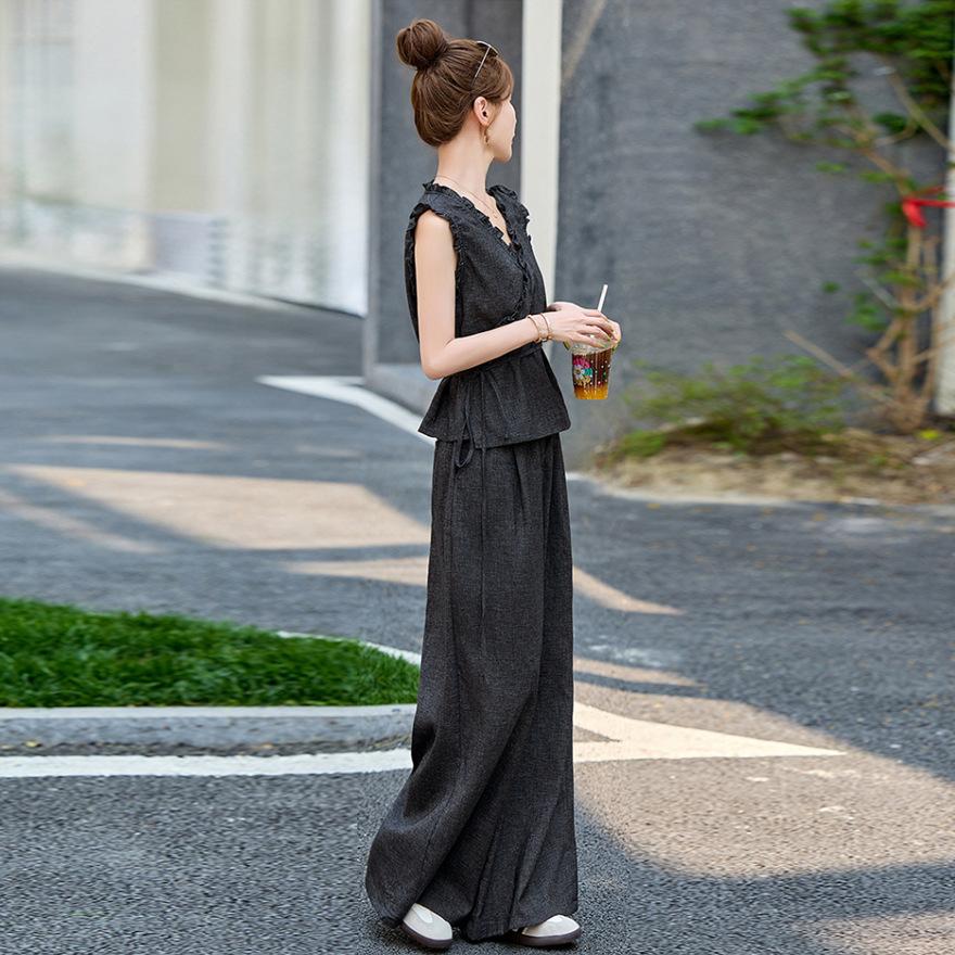 Suit women's summer new design sense fashion temperament thin a whole set of wide-leg pants two-piece set