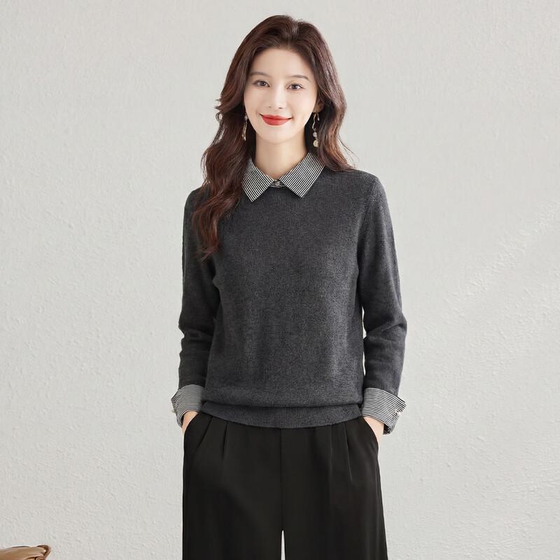 Sibaishe Color Block Lapel Knit Pullover OS
