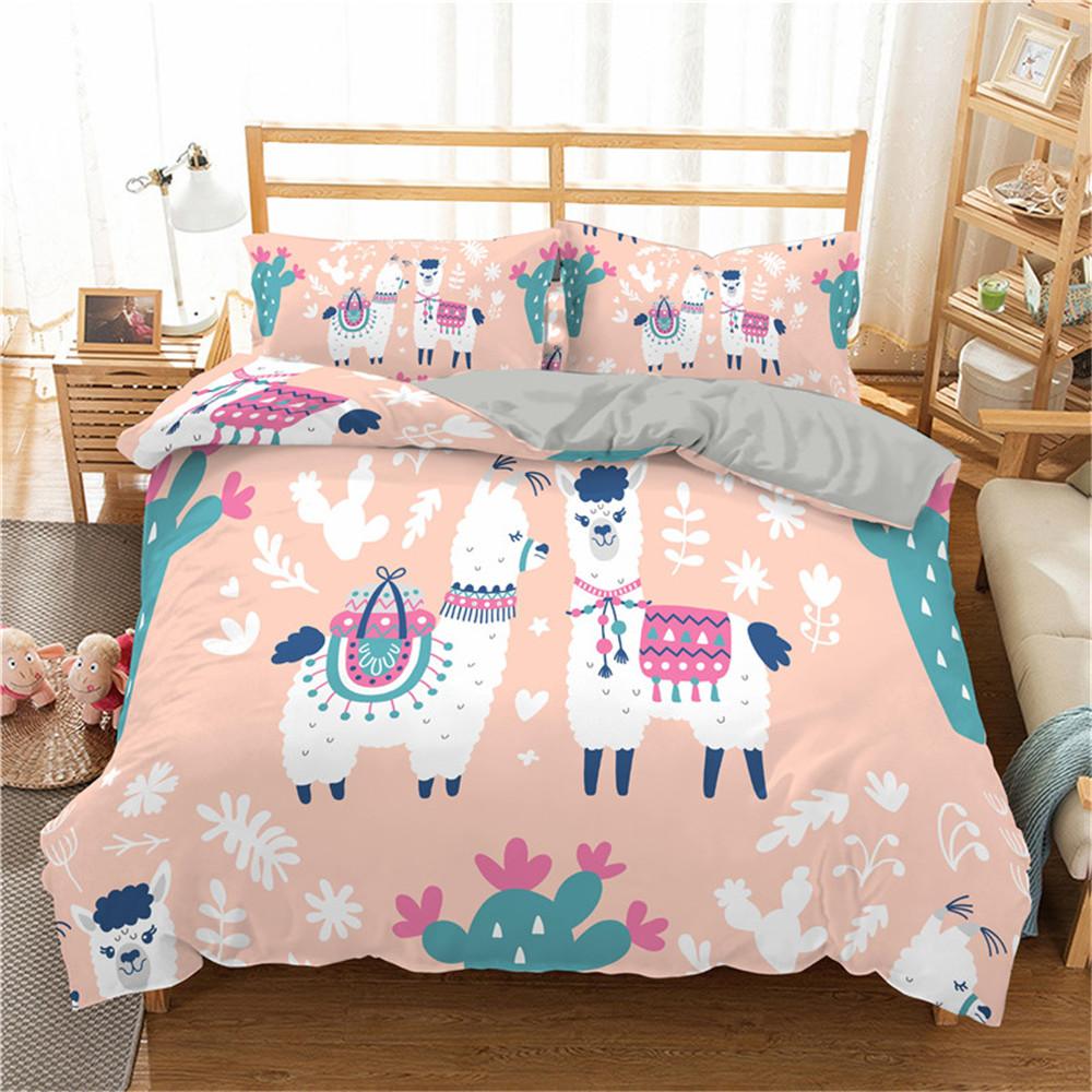 41 3-delig Cartoon Schattig Alpaca Patroon Beddengoed Set Queen Size Dekbedovertrek Dekbed Beddengoed Set Beddengoed Dekbed Meerdere Maten