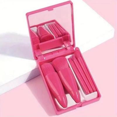 Make-up Pinselset Professionell Reise Kosmetik Tragbarer Spiegel mit Box Loser Rouge 5 Stück, 1 Set