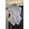 Women's Vest Coat Spring Autumn Sleeveless POLO Collar Be All-match Ladies Vest Jacket Solid Color Pleated Lady Waistcoat