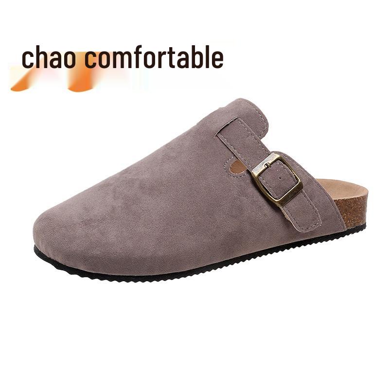 Plus Size Women's European & American Cork Closed-Toe Slippers - Trendy Roman-Inspired Half Slippers for Couples