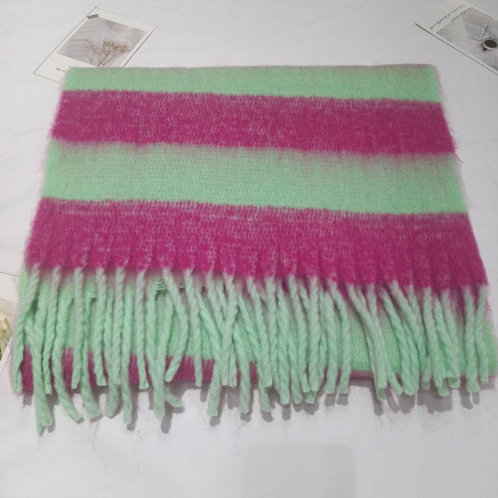 Damen Winter Farbblock Gestreifter Quasten Schal - Warm, Vielseitig, High-End Mode Halswärmer Schal.