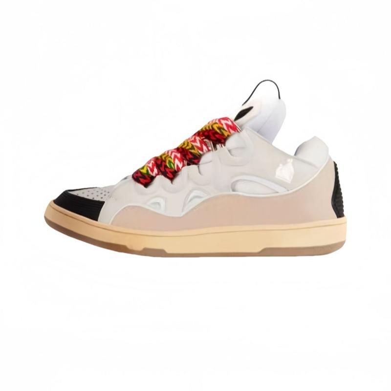 Leather Splicing Casual Shoes CURB Trend Sports Shoes White Green Mocha Men's and Women's Board Shoes Bread Shoes