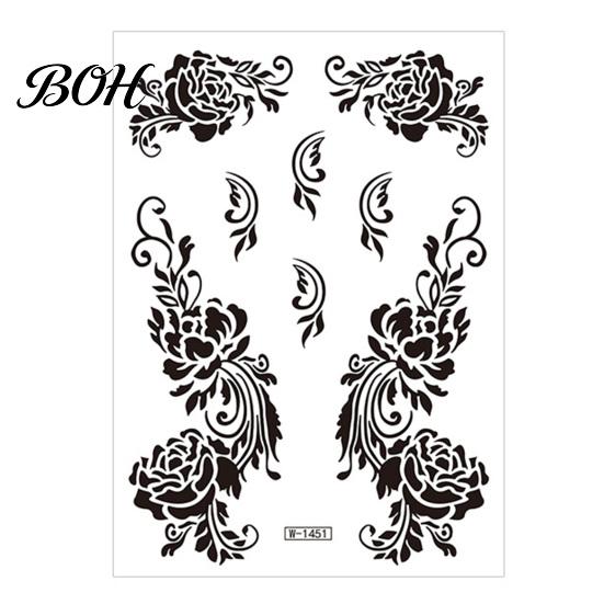 Event Makeup Tattoos Temporary Stickers, Fake Body Arm Chest Shoulder with Black Lace Flower Waterproof Pattern, Non-Irritating Art Sticker