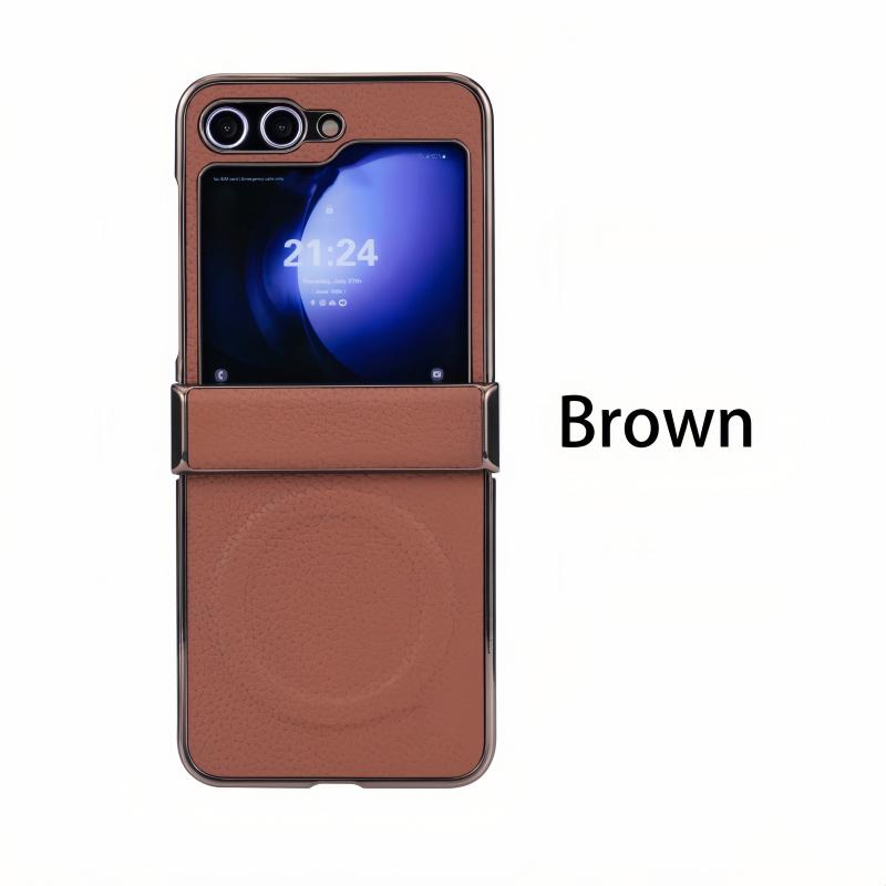 

For Samsung Galaxy Z Flip 7 6 5 4 3 Lychee Texture Leather Magnetic Anti-Fingerprint Drop-Proof Folding Phone Case For Galaxy Z Flip 5