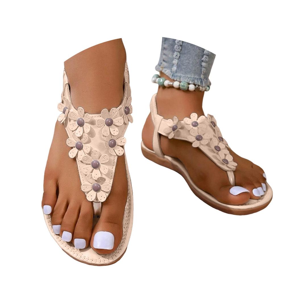 Sandały Damskie w Stylu Boho Na Koturnie Płaskie Klapki Sandały Damskie Z Kwiatowymi Zdobieniami Modne Sandały SandaLias Femininas