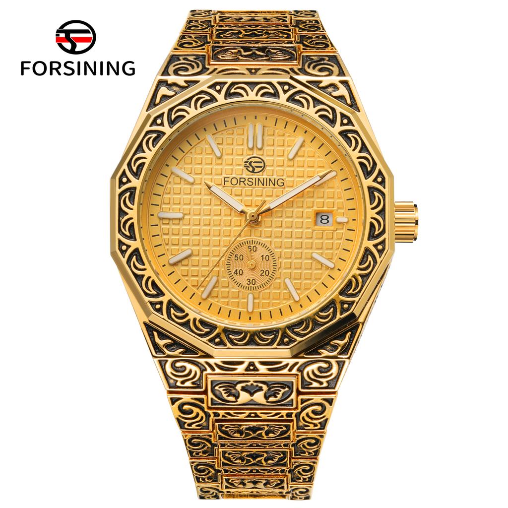 FORSINING Original Designer Luxury Man Vintage Watch Date Automatic Movement Mechanical Clock Stainless Steel Skeleton Military