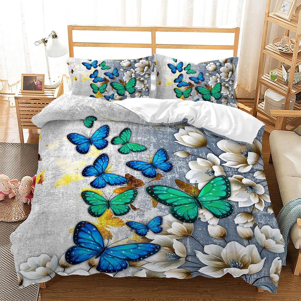 Purple Butterfly Three-Piece Digital Printing Kit 3D Duvet Set Bedding