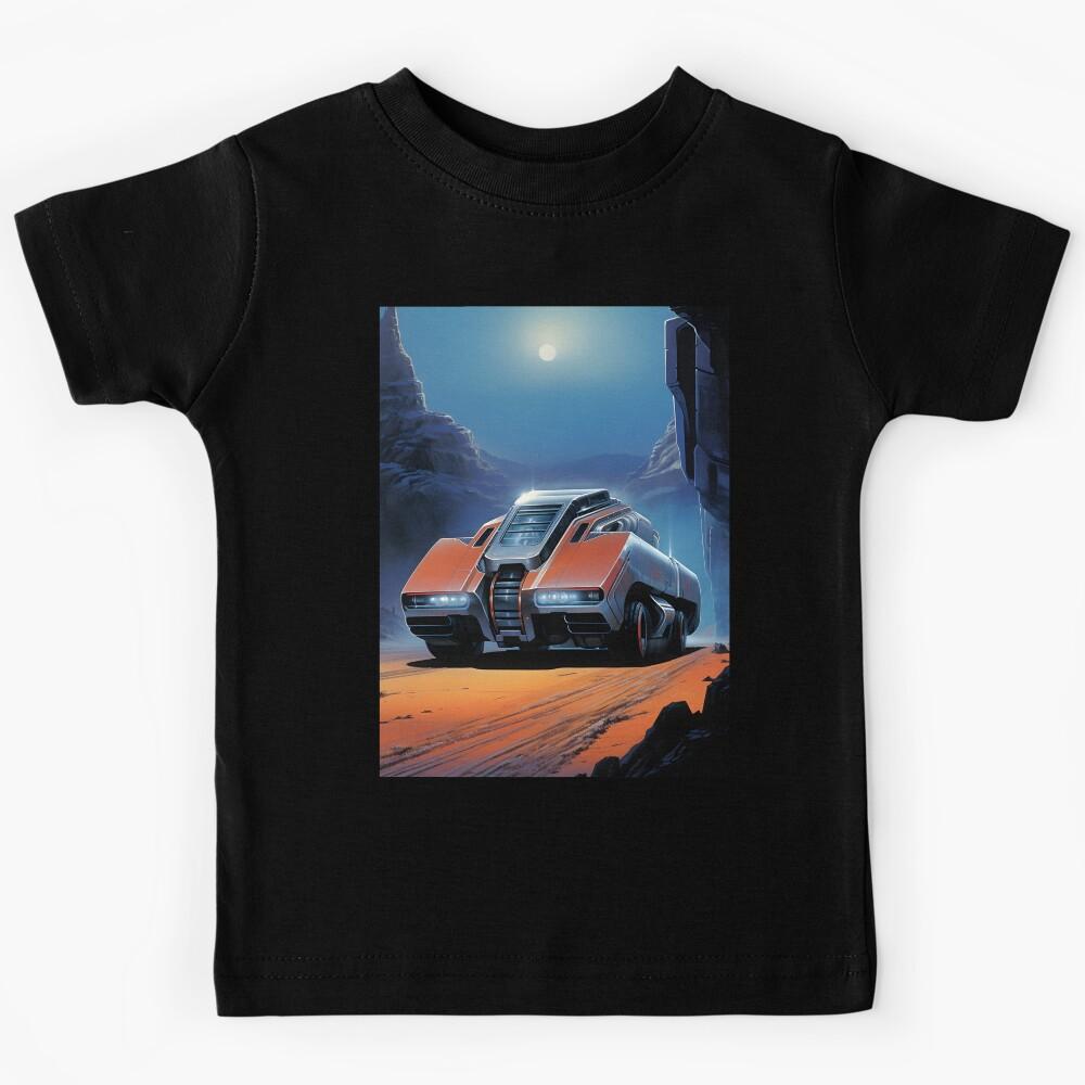 Futuristic Truck Drives Across the Surface of an Uncharted Planet. Extraterrestrial Landscape Kids T-Shirt 140