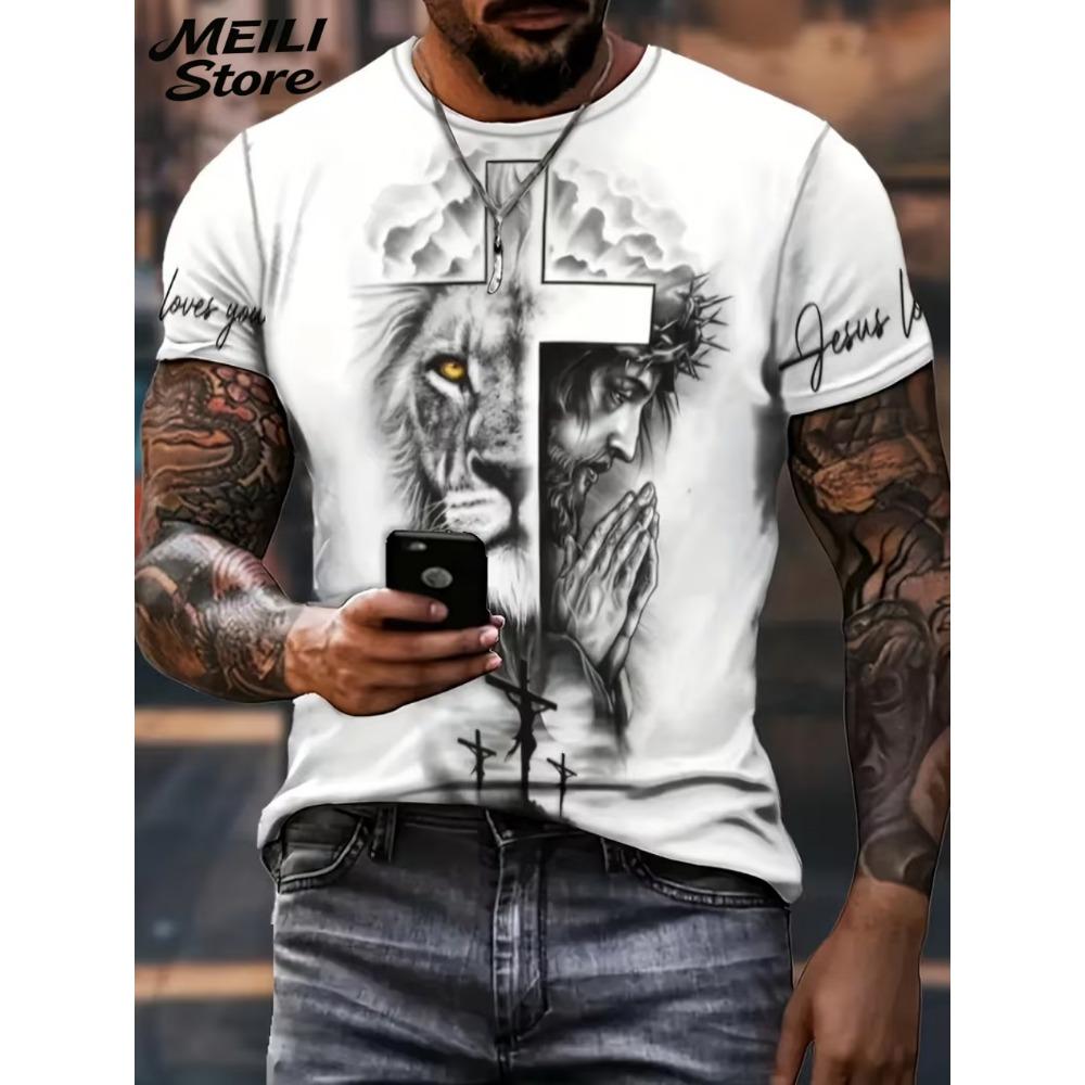 Herren 3D Jesus Druck T-Shirt Kurzarm Lässig Rundhals Betende Hände Design T-Shirt für Männer Neu im Oversized T-Shirt Oberteile
