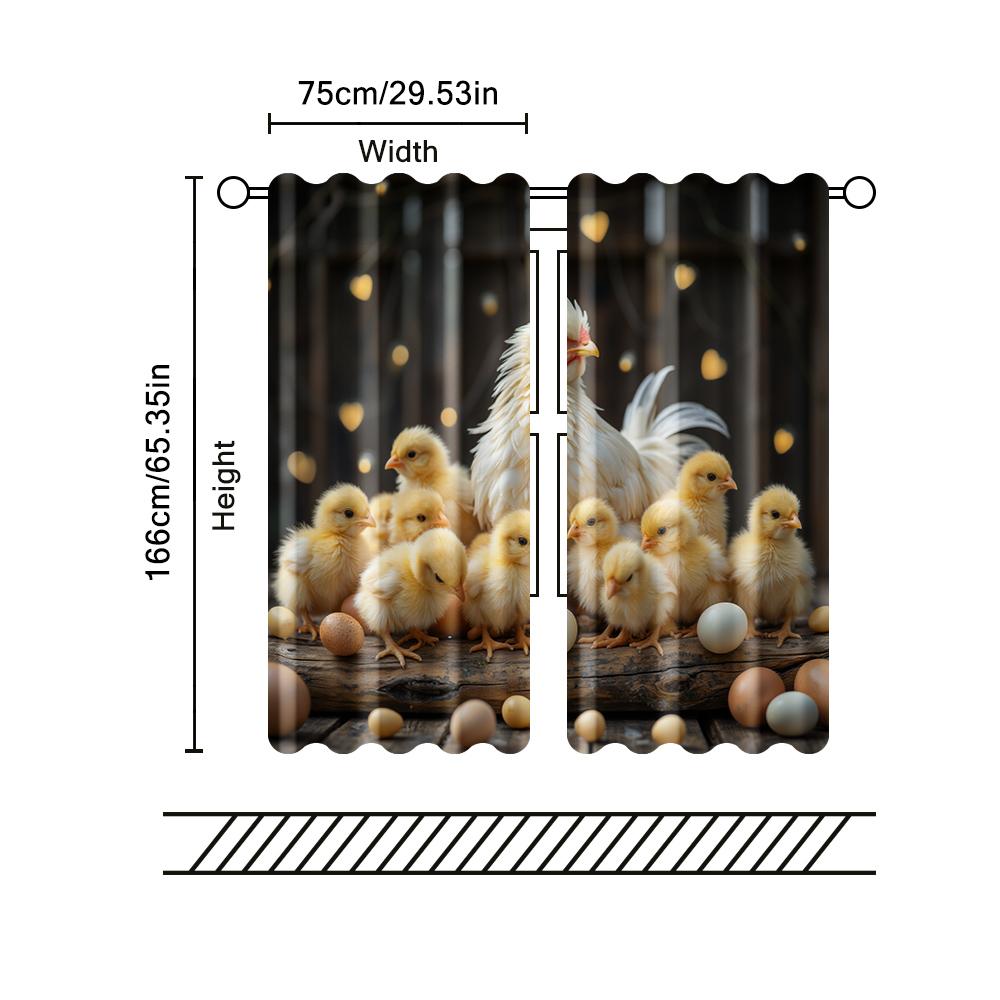 2 pcs   filtering curtains (excluding rods   non-movable   without batteries) Farmhouse Chickens and Rooster (2) for use in