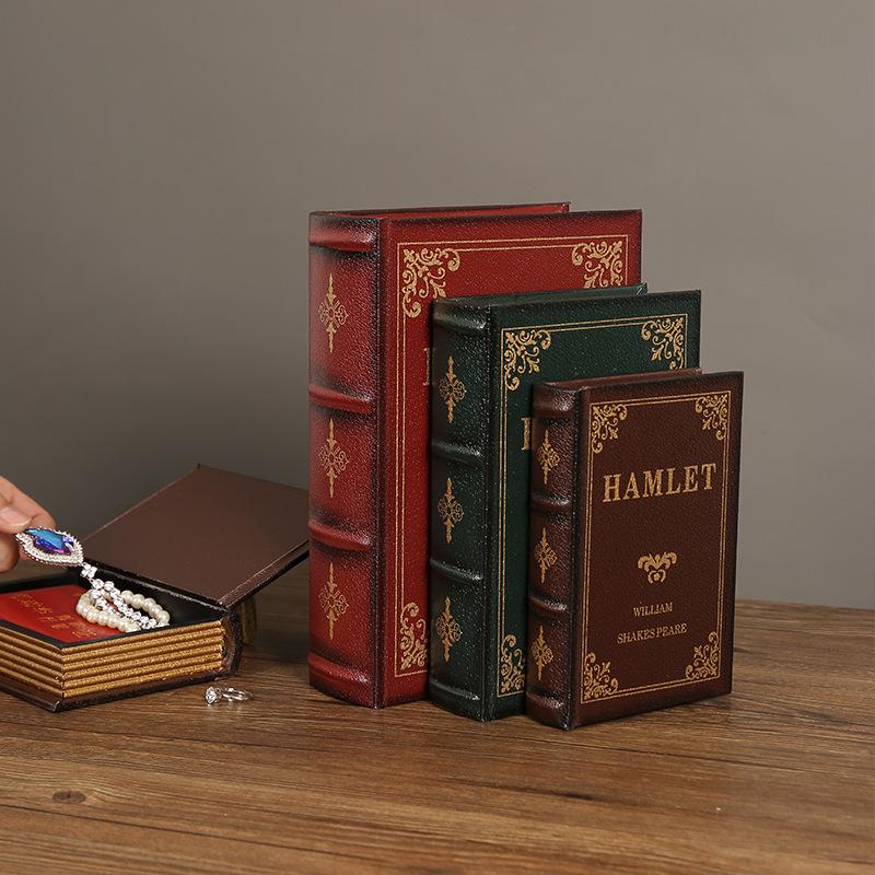 Scatola portaoggetti in legno stile europeo effetto libro – Oggetto decorativo vintage a forma di libro per esposizione