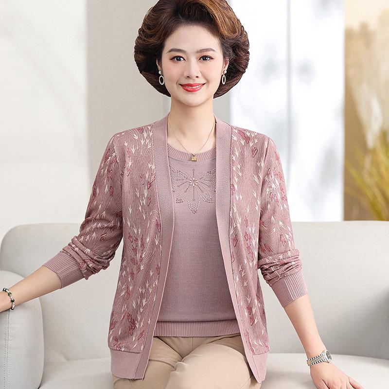 

Spring & Autumn Ice Silk Knit Two-Piece Set for Middle-aged & Elderly Women 4XL (Recommended 135-150 jin)