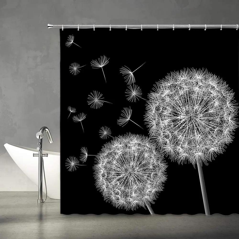 Natural Floral Shower Curtains Flowers Green Leaf Butterfly Water Color Art Nordic Modern Waterproof Bathroom Decor Curtain