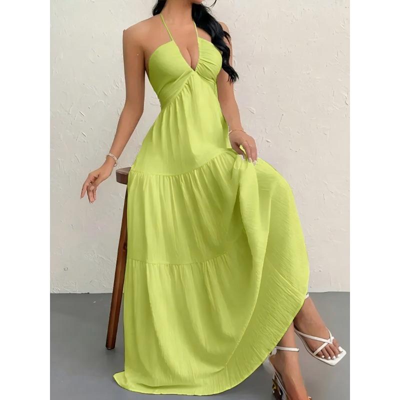 Nuovo top a fascia tinta unita estivo sexy con spalline a halter abito casual da vacanza al mare per il collo