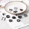 Zwemmende zwarte vleermuis ring, modieuze liefde, paddenstoel, palmbron, 12-delige ringenset voor dames