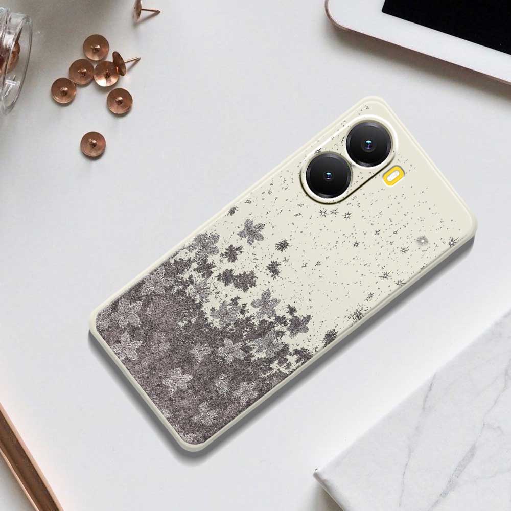For Xiaomi Redmi Turbo 4 5G/Poco X7 Pro 5G Case Grey Flowers Pattern Printing Straight Edge TPU Phone Back Cover