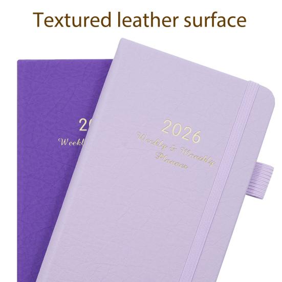 2026 Pocket Planner with Elastic Strap Pen Loop Ribbon Bookmark Weekly Monthly Academic Planner 12 Months Schedule Management Hardcover Notebook