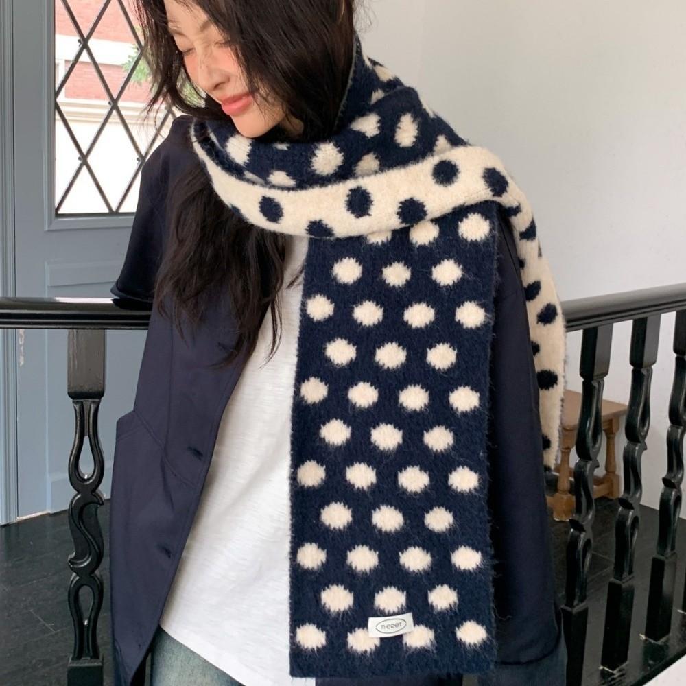 Soft Plush Knitted Scarf Warm Neckerchief Scarf Versatile Wool Blend Scarf Women