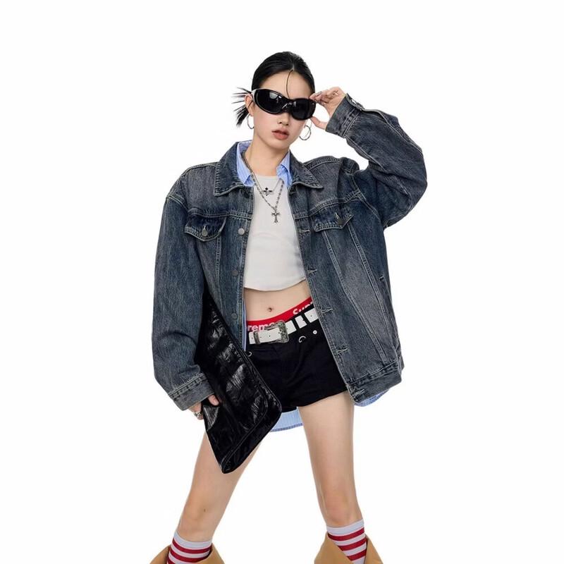 Женская винтажная джинсовая куртка свободного кроя XL