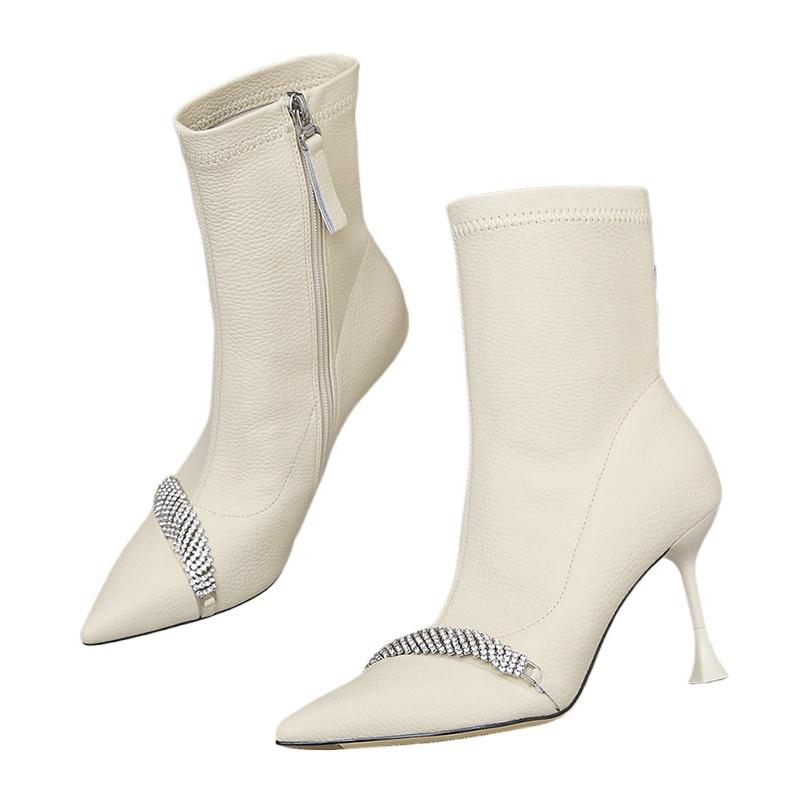 Fashion 2024 New Spring/Autumn/Winter Thin Heel Short Boots Water Diamond Pointed High Heel Fashion Boots Fashion Women's Shoes