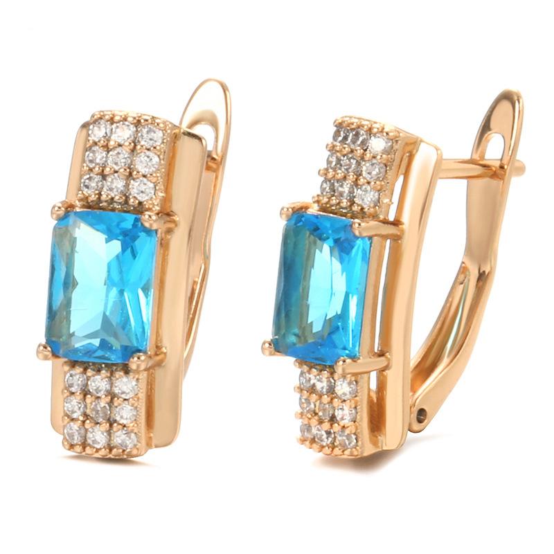Popular Fashion Micro-set Zircon Earrings, Rose Gold Sapphire Earrings for Women