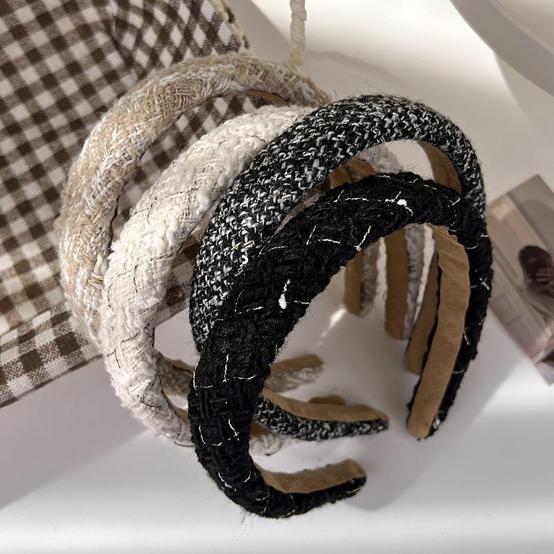 Retro New Lattice Tweed Headbands for Women Temperament Hair Bands Solid Sponge Hair Hoop Autumn Winter Fashion Hair Accessories